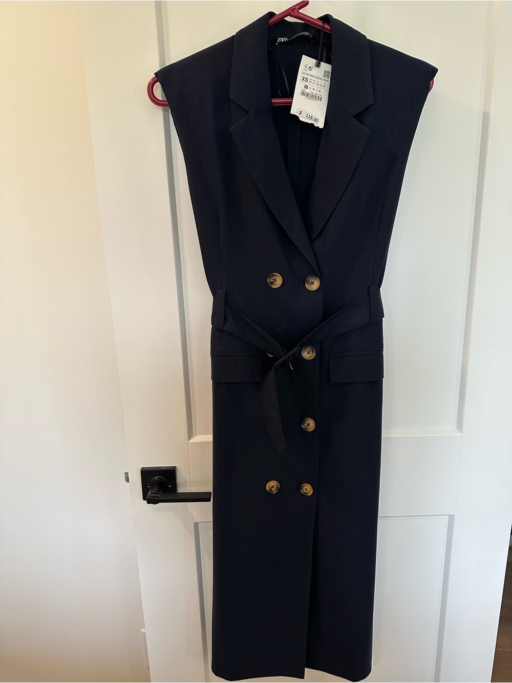 Zara Navy Pinstripe Trench Belted Midi Dress